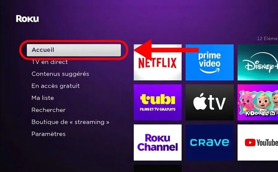 Accéder au menu principal